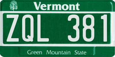 VT license plate ZQL381