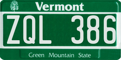 VT license plate ZQL386