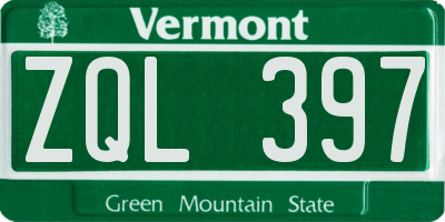 VT license plate ZQL397