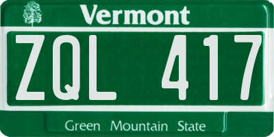 VT license plate ZQL417