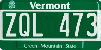 VT license plate ZQL473
