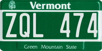 VT license plate ZQL474