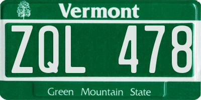 VT license plate ZQL478