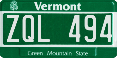 VT license plate ZQL494