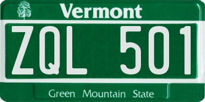 VT license plate ZQL501