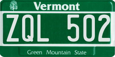 VT license plate ZQL502