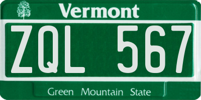 VT license plate ZQL567