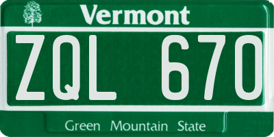 VT license plate ZQL670