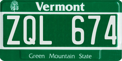 VT license plate ZQL674