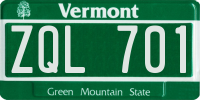VT license plate ZQL701