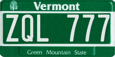 VT license plate ZQL777