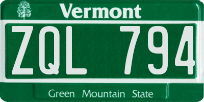 VT license plate ZQL794