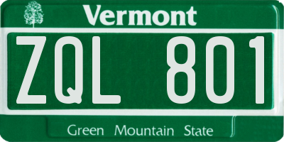 VT license plate ZQL801