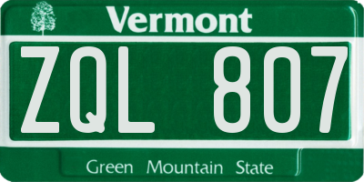 VT license plate ZQL807