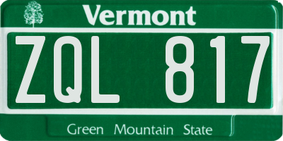 VT license plate ZQL817