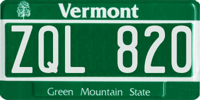 VT license plate ZQL820