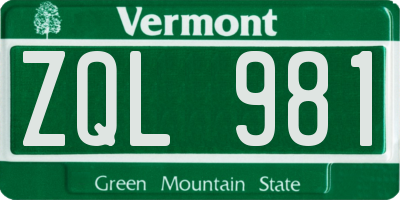 VT license plate ZQL981
