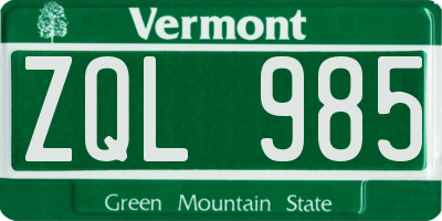 VT license plate ZQL985