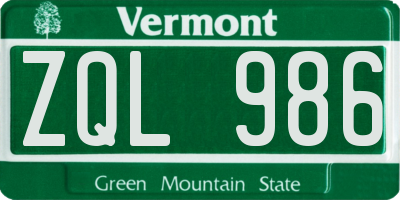 VT license plate ZQL986