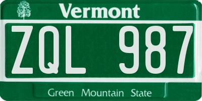VT license plate ZQL987