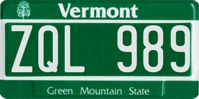 VT license plate ZQL989