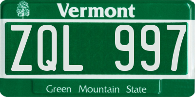 VT license plate ZQL997