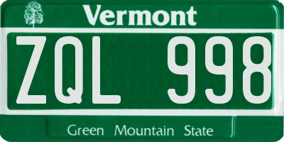 VT license plate ZQL998