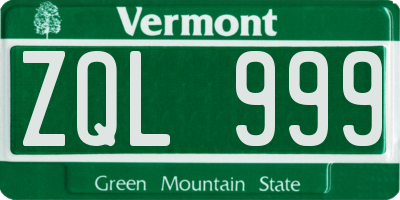 VT license plate ZQL999
