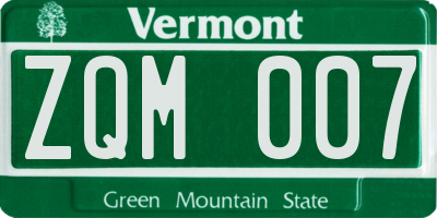 VT license plate ZQM007