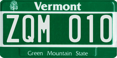 VT license plate ZQM010