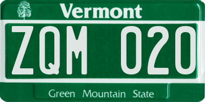VT license plate ZQM020