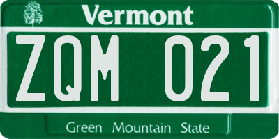VT license plate ZQM021
