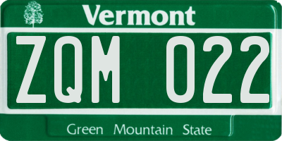 VT license plate ZQM022