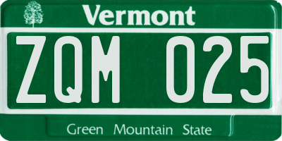 VT license plate ZQM025
