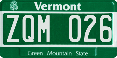 VT license plate ZQM026