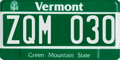 VT license plate ZQM030