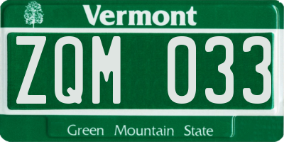 VT license plate ZQM033
