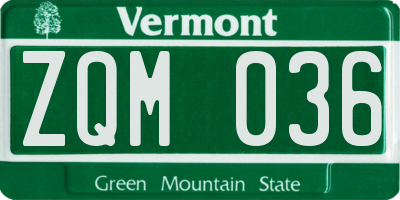 VT license plate ZQM036