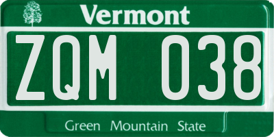 VT license plate ZQM038