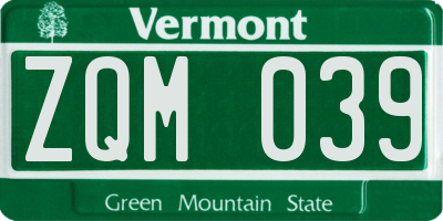 VT license plate ZQM039