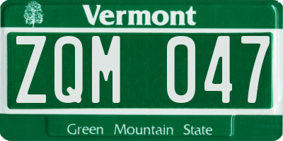 VT license plate ZQM047