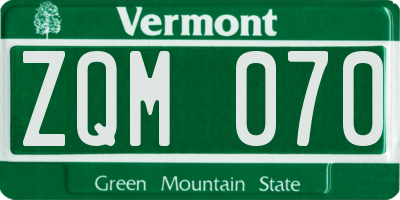 VT license plate ZQM070