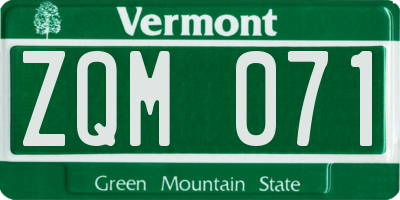VT license plate ZQM071
