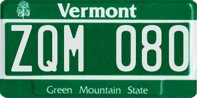 VT license plate ZQM080