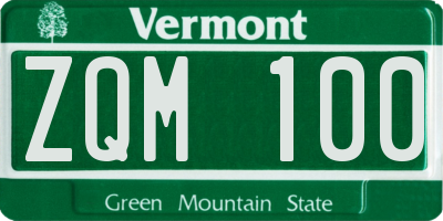 VT license plate ZQM100