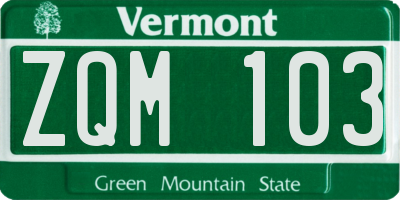 VT license plate ZQM103