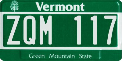 VT license plate ZQM117