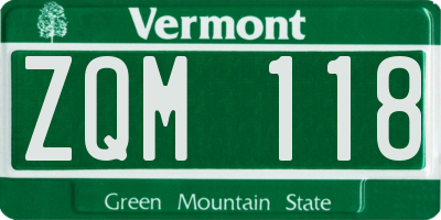 VT license plate ZQM118