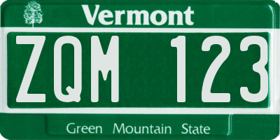 VT license plate ZQM123