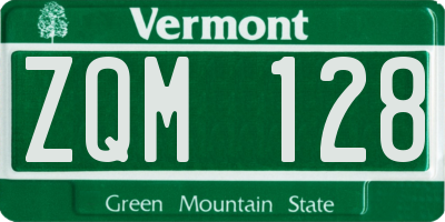 VT license plate ZQM128